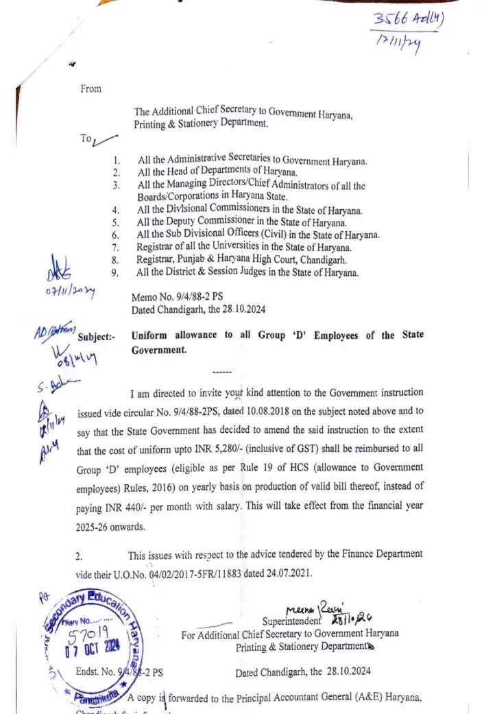 HARYANA GOVT LATTER FOR GROUP D