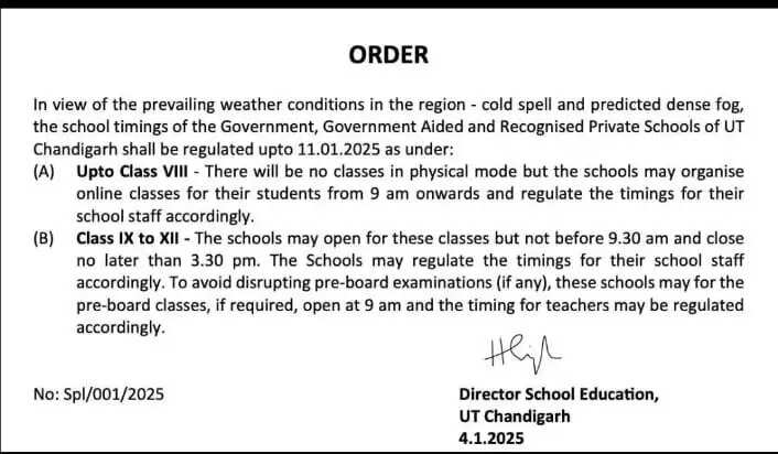 CHANDIGARH SCHOOL HOLIDAY LATTER